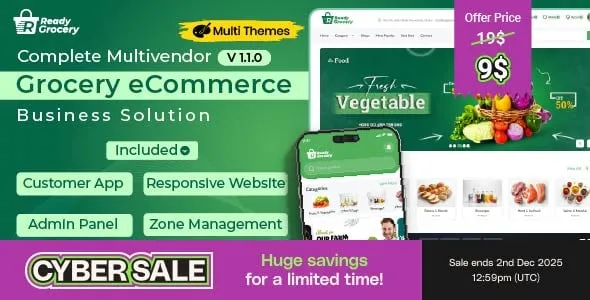 ReadyGrocery– Multivendor Grocery & eCommerce Mobile App with Website & Laravel Admin Panel