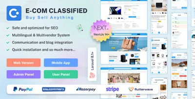 Full eCommerce Classified– Flutter (Android, iOS), Next.js Web, React Admin, Laravel API